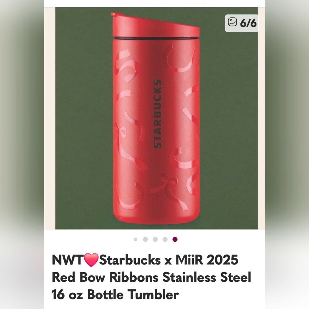 NWT❤️Starbucks x MiiR 2025 Red Bow Ribbons Stainless Steel 16 oz Bottle Tumbler